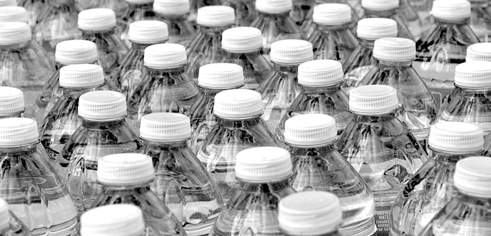 Rows of plastic water bottles